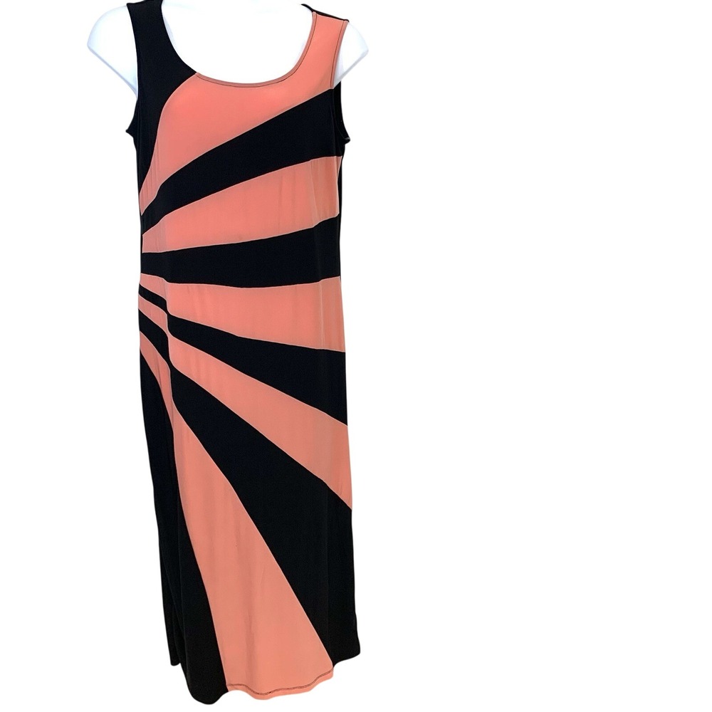 Sami Jo Maxi Dress Pink Black Stripe 1X Stretch Knit Sheath Sleeveless Travel